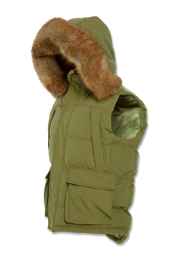 BIG MEN'S YUKON FUR LINED PUFFER VEST (ARMY GREEN)