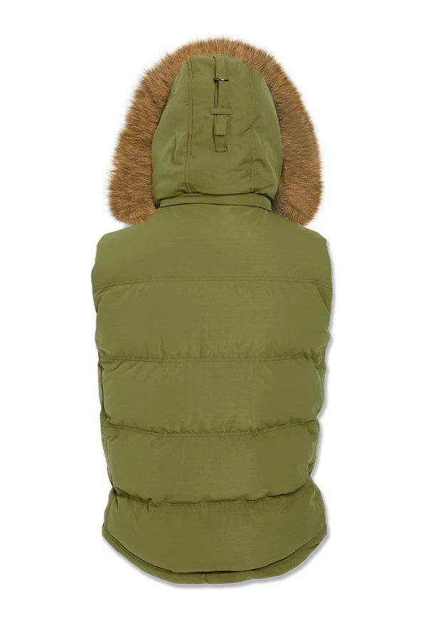 BIG MEN'S YUKON FUR LINED PUFFER VEST (ARMY GREEN)