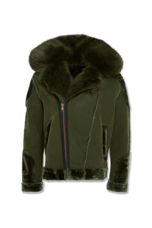 BIG MEN'S EL JEFE SHEARLING MOTO JACKET (MILITARY GREEN)