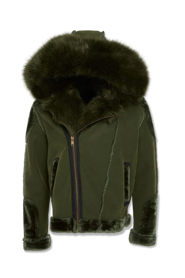 BIG MEN'S EL JEFE SHEARLING MOTO JACKET (MILITARY GREEN)