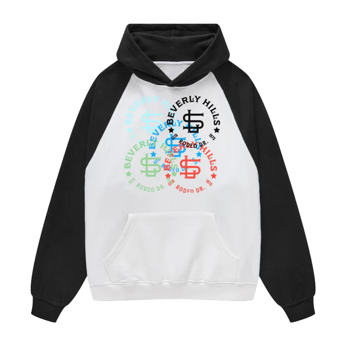 (Black&White)Streetwear Unisex Two Tone Raglan Sleeve Fleece Hoodie